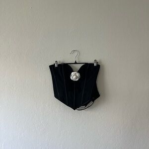 Black Corset Top with White Flower